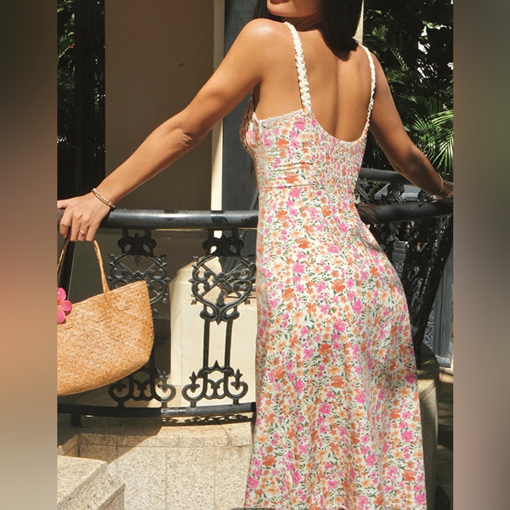 Floral Print Trim Cami Midi Dress Commense Size XS NWT CC14 - Picture 4 of 10